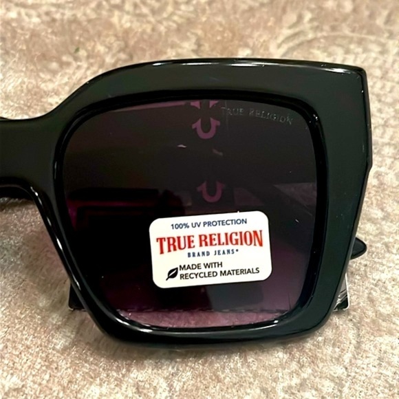 Brand New True Religion Chunky Shiny Black Square Frame Sunglasses Purple Lens - Picture 12 of 15